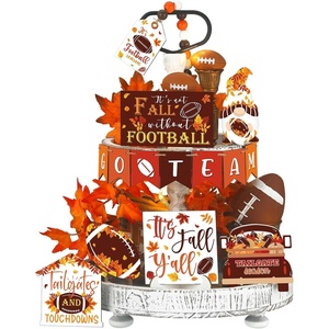 image:imageSumind 15 Pcs Fall Decorations for Home Fall Tiered Tray Decor SetPumpkin  Maple Leaves Pumpkin Wooden Signs Thanksgiving Table Signs Rustic Farmhouse Tabletop Centerpieces Autumn Harvest Decorfootball