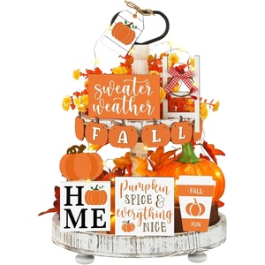 image:imageSumind 15 Pcs Fall Decorations for Home Fall Tiered Tray Decor SetPumpkin  Maple Leaves Pumpkin Wooden Signs Thanksgiving Table Signs Rustic Farmhouse Tabletop Centerpieces Autumn Harvest DecorHome