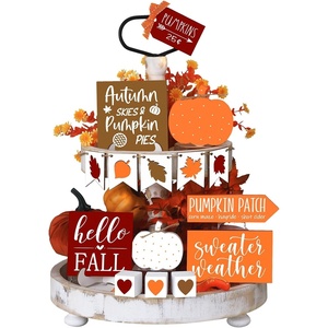image:imageSumind 15 Pcs Fall Decorations for Home Fall Tiered Tray Decor SetPumpkin  Maple Leaves Pumpkin Wooden Signs Thanksgiving Table Signs Rustic Farmhouse Tabletop Centerpieces Autumn Harvest DecorAutumn