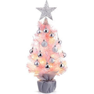 image:imageSumind 24 Inch2 ft Mini Pink Christmas Tree with Lights Tabletop Christmas Tree with 24 Pcs Ball Ornament Star DIY Prelit Small Artificial Pine for Xmas Table Home Indoor DecorSilver BallsSilver Balls