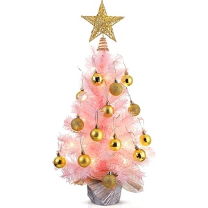 image:imageSumind 24 Inch2 ft Mini Pink Christmas Tree with Lights Tabletop Christmas Tree with 24 Pcs Ball Ornament Star DIY Prelit Small Artificial Pine for Xmas Table Home Indoor DecorSilver BallsGold Balls