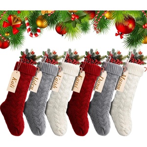 image:imageSumind 4 Pack Christmas Stocking Pack Bulk 18 Large Family Knitted Xmas Stocking with Name Tags Set Holiday Fireplace Decoration PinkBurgundy  Gray  Ivory