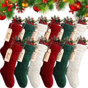 image:imageSumind 4 Pack Christmas Stocking Pack Bulk 18 Large Family Knitted Xmas Stocking with Name Tags Set Holiday Fireplace Decoration PinkBurgundy  Green  Ivory