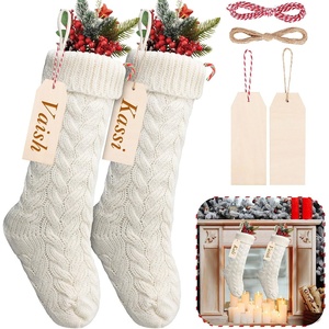 image:imageSumind 4 Pack Christmas Stocking Pack Bulk 18 Large Family Knitted Xmas Stocking with Name Tags Set Holiday Fireplace Decoration PinkIvory