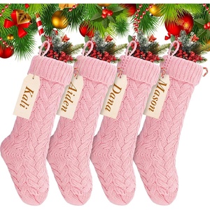 image:imageSumind 4 Pack Christmas Stocking Pack Bulk 18 Large Family Knitted Xmas Stocking with Name Tags Set Holiday Fireplace Decoration PinkPink