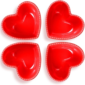 image:imageSumind 4 Pack Valentine Heart Shaped Bowl Cute Ceramic Bowl Red Candy Dish Heart Shaped Plates for Home Fruit Salad Soup Cereal Snacks Dessert Pudding Kitchen Household Cooking Gifts45 x 37 InchRed