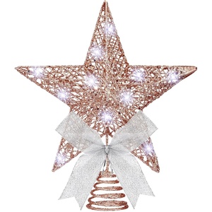 image:imageSumind 98 x 118 Inch Christmas Star Tree Topper Glittered Star Metal Plug in Treetop Ornaments with Bow and 30 LED String Light for Christmas Tree Indoor Holiday Party DecorationBlackGold Rose