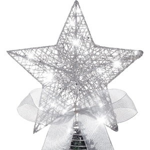 image:imageSumind 98 x 118 Inch Christmas Star Tree Topper Glittered Star Metal Plug in Treetop Ornaments with Bow and 30 LED String Light for Christmas Tree Indoor Holiday Party DecorationBlackSilver