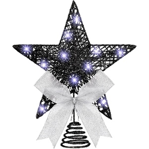 image:imageSumind 98 x 118 Inch Christmas Star Tree Topper Glittered Star Metal Plug in Treetop Ornaments with Bow and 30 LED String Light for Christmas Tree Indoor Holiday Party DecorationBlackBlack