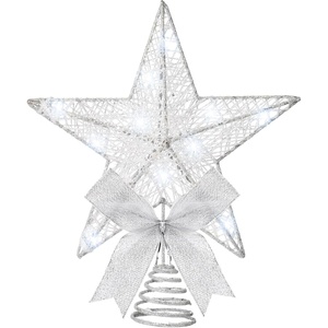 image:imageSumind 98 x 118 Inch Christmas Star Tree Topper Glittered Star Metal Plug in Treetop Ornaments with Bow and 30 LED String Light for Christmas Tree Indoor Holiday Party DecorationBlackWhite