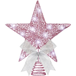 image:imageSumind 98 x 118 Inch Christmas Star Tree Topper Glittered Star Metal Plug in Treetop Ornaments with Bow and 30 LED String Light for Christmas Tree Indoor Holiday Party DecorationBlackPink
