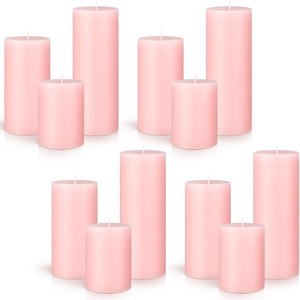 image:imageSumind Set of 12 Pillar Candles Bulk 3x 4 6 8 Dripless Unscented Poured Candles Long Clean Burning Tapers for Wedding Rustic Party Spa Bath Home Decor Relaxation All OccasionsIvoryPink