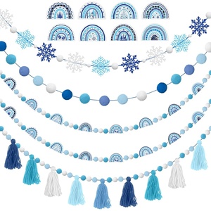 image:imageSumind 5 Pcs Winter Felt Snowflake Garland Let It Snow Banner White Blue Pom Balls String Banner Christmas Tree Hanging Ornament Snowball Garland for Xmas Wonderland Home Party Holiday DecorationsSnowflake