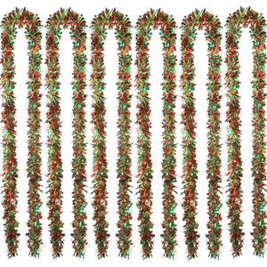 image:imageSumind 6 Pieces 394 Feet Red Green Gold Christmas Tinsel Garland Metallic Glittering Xmas Wreath Hanging Decoration for Christmas Wedding Party SuppliesRed Green Gold