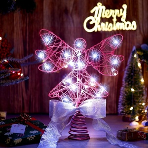 image:imageSumind Angel Christmas Tree Topper with Bow and LED Light String 9 Inch Lighted Glittered Angel Treetop Xmas Holiday Christmas Decorations Ornament Not PrelitPinkPink