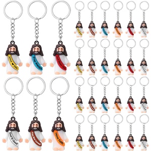 image:imageSumind 24 Pcs Jesus Figurine Christian Keychain Religious Keychain Bulk Classic Christian Rings for ChristWhite Jesus Loves YouMacaron Color12 Color