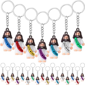 image:imageSumind 24 Pcs Jesus Figurine Christian Keychain Religious Keychain Bulk Classic Christian Rings for ChristWhite Jesus Loves YouMacaron Color7 Color