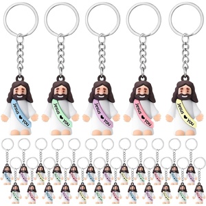 image:imageSumind 24 Pcs Jesus Figurine Christian Keychain Religious Keychain Bulk Classic Christian Rings for ChristWhite Jesus Loves YouMacaron ColorMacaron Color