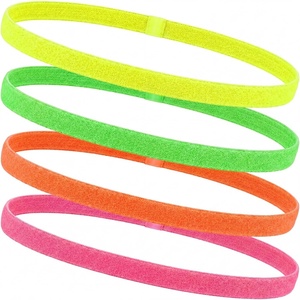 image:imageSumind 4 Pcs Narrow NonSlip Sport Headbands Elastic GripBlack Grey  Elastic Silicone Grip Thick Design for Yoga Exercise Sweatbands During Running Gym Workouts Comfortable Stays in PlaceFluorescent Color