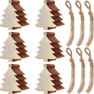 image:imageSumind 60 Pcs Wooden Christmas Tree Ornaments Slices Unfinished Gift Tags with 60 Pcs Twine Ropes Predrilled Wooden Crafts Christmas Hanging Sign Christmas Tree Ornaments for Home Decoration DIY Craft