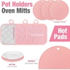 image:imagePink Oven Mitts and Pot Holders 7 Sets Pink White Rubber Cotton PlaidPink