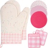 image:imagePink Oven Mitts and Pot Holders 7 Sets Pink White Rubber Cotton PlaidPink White