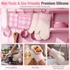 image:imagePink Oven Mitts and Pot Holders 7 Sets Pink White Rubber Cotton PlaidPink White