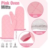 image:imagePink Oven Mitts and Pot Holders 7 Sets Pink White Rubber Cotton PlaidPink White