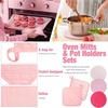 image:imagePink Oven Mitts and Pot Holders 7 Sets Pink White Rubber Cotton PlaidPink White