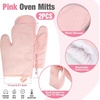 image:imagePink Oven Mitts and Pot Holders 7 Sets Pink White Rubber Cotton PlaidPink White
