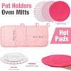 image:imagePink Oven Mitts and Pot Holders 7 Sets Pink White Rubber Cotton PlaidPink White