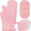 image:imagePink Oven Mitts and Pot Holders 7 Sets Pink White Rubber Cotton PlaidPink