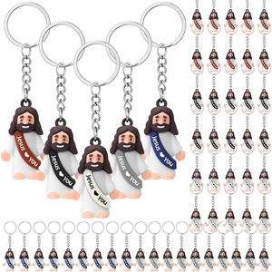 image:imageSumind 48 Pcs Jesus Toys Figurine Christian Keychain Jesus Doll Religious Keychain Bulk Classic Christian Rings for ChristMulticolorWhite Jesus Loves YouRetro Color