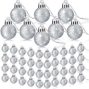image:imageSumind 48 Pcs Christmas Mini Balls Ornaments Miniature Glitter Balls Xmas Tree Small Hanging Decorations Pendants for Holiday Party Wedding DIY Craft Home Decor Red1 InchSilver