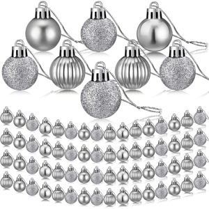 image:imageSumind 48 Pieces Christmas Mini Balls Ornaments 12 Inch Miniature Glitter Balls Xmas Tree Small Hanging Decorations Pendants for Holiday Party Wedding Home DIY Craft DecorClassic StyleBlackSilver
