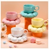image:imageSumind Ceramic Coffee Mug with Sunflower Coaster Ceramic Cloud Mug Creative Cute Cup Flower Cup Saucer Set Pearl White Yellow Blue Pink 65oz 200ml for Office Home Coffee Tea Latte Milk4 Sets